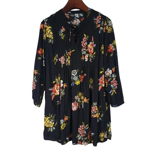 Old Navy Black Floral Boho Dress Size Medium - Picture 1 of 5